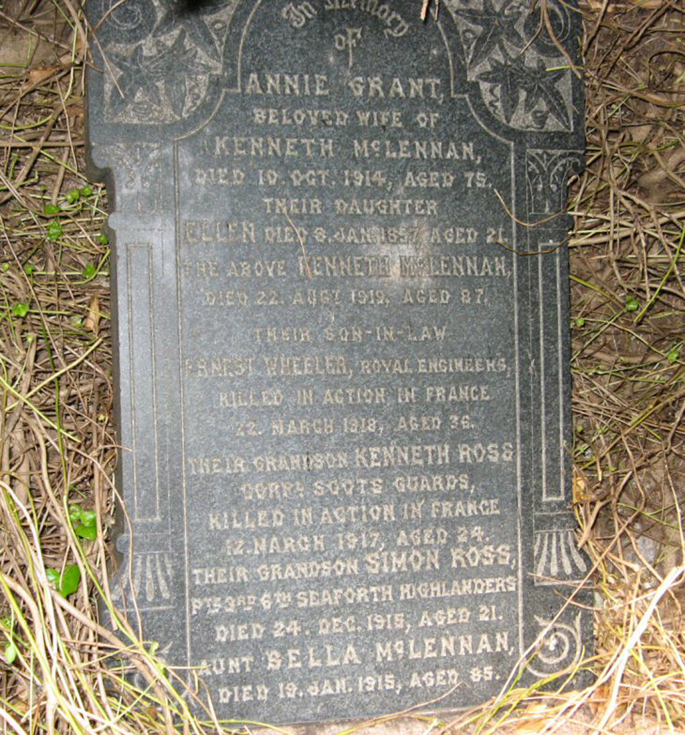 Photo of headstones/Kenneth MacLennan died 1919 MI Kilmuir Burial Ground, Black Isle1